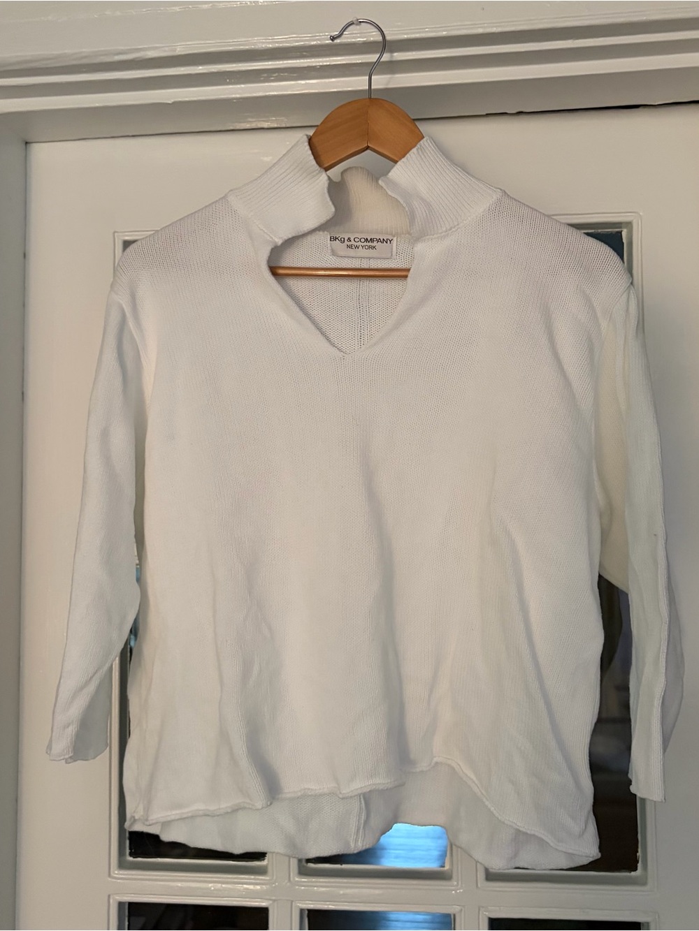 White V-Neck Knit Sweater by BKg & Company